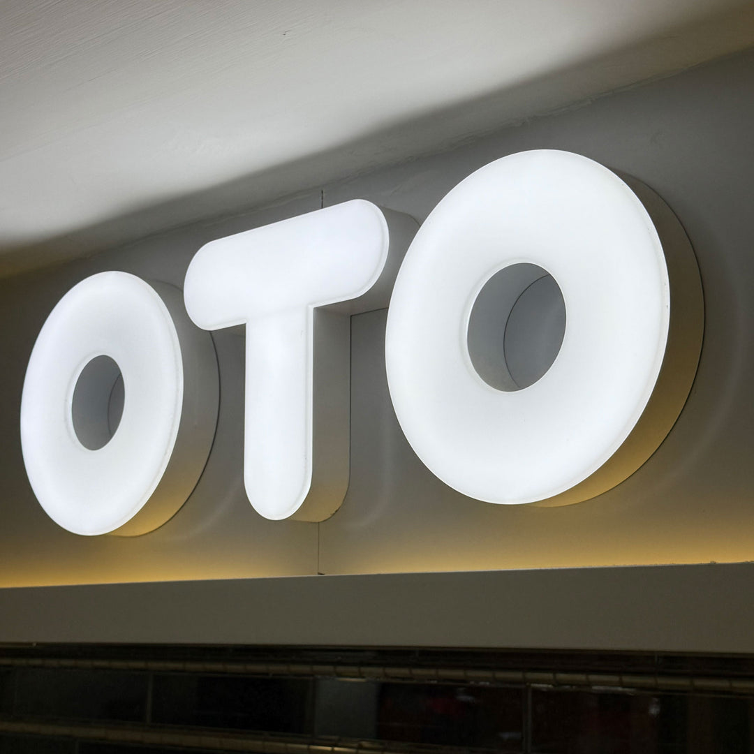 Frontlit white OTO channel letters