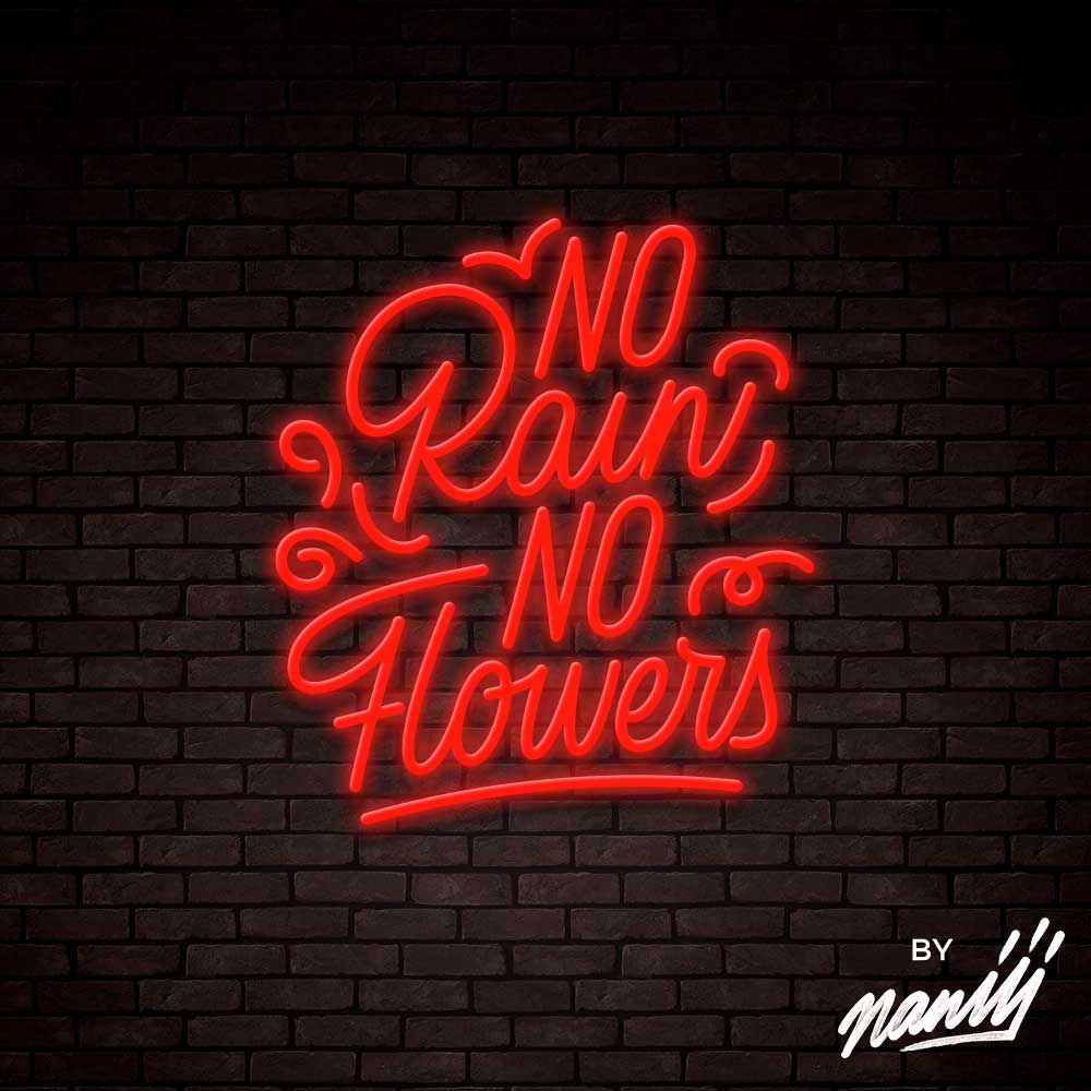 No Rain No Flowers  - Lettering neon sign