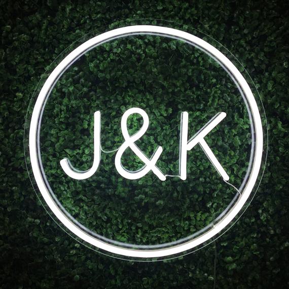 Custom Circle Initials LED Wedding Neon Sign MK Neon